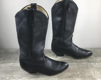 Vintage Abilene Made in USA Western Cowboy Black Leather Women's Rancher Boots Size 7 Medium