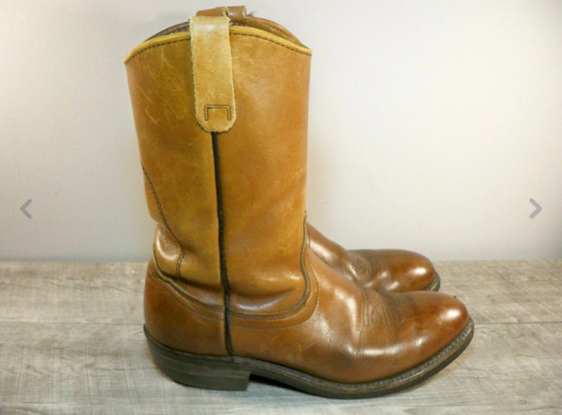 Red Wing Brown Leather Work Biker Boots Pull on Steel Toe Vintage 80s ...