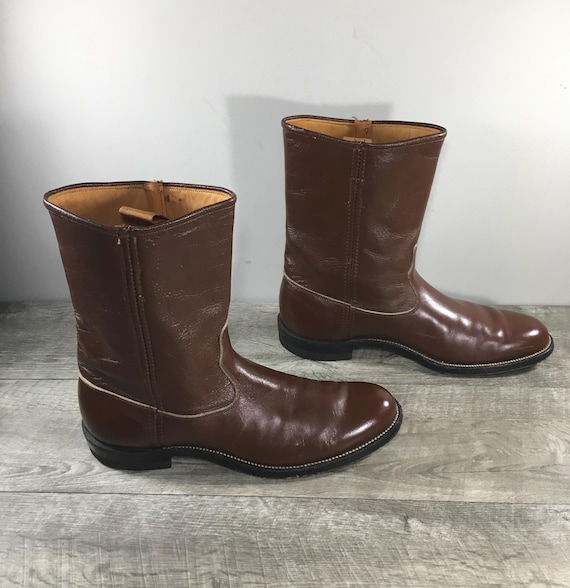 Vintage 60s JUSTIN BOOTS Fort Worth Brown Leather Roper  display picture 1