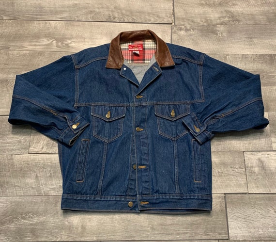 Store Denim Jacket Leather Collar 