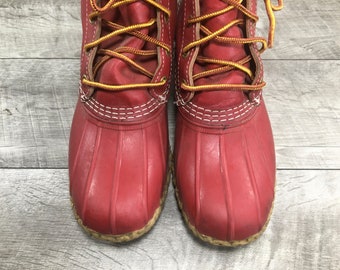 Vintage Bean Womens Red Leather Rain Duck Rubber Sherpa Lined