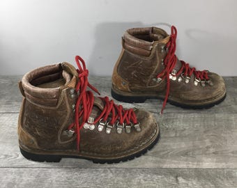 Vintage Asolo dames wandelschoenen bruinleren wandelaar Stomper traillaarzen Vibram backpacken maat 7,5