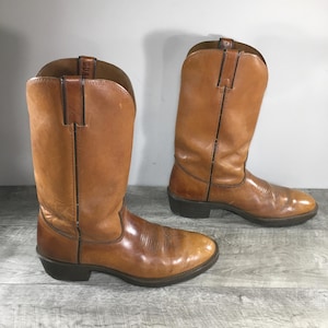 Durango Brown Leather Western Cowboy Pull-On Mens Roper Soft Toe Boots Size 9.5 Medium Made in USA