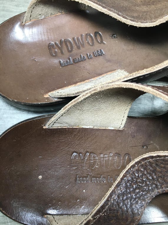 CYDWOQ Made in USA Vintage Brown Leather Slide Closed Toe  display picture 3