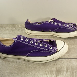 New Old Stock Vintage CONVERSE Chucks All Star Purple Canvas Low Top Men&#39;s Shoes Sneakers Kicks Made in USA Size 17