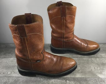 Mens Justin 4762 Conductor Copper Cowboy Western Leather Roper Boots Size 10 Medium Made in USA