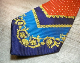Gianni Versace Vintage Gold Medusa Silk Neck Tie Floral Polka Dot Luxury Made in Italy