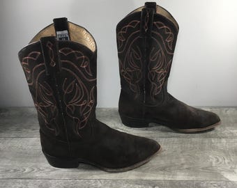 Vintage Women's Frye #76876 Billy Short Stitch Cowboy Western Brown Suede Pointy Toe Boots Size 10