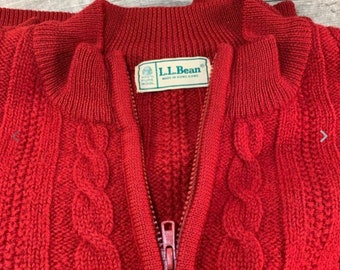 Vintage LL Bean Red Wool 1/4 Zip Chunky Cable Wool Pullover Sweater Men's Size Large Made in Hong Kong