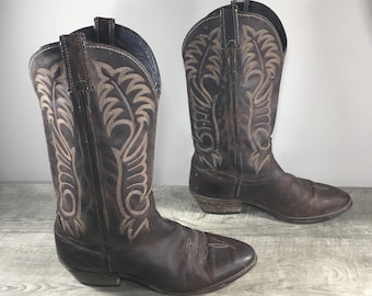 Vintage Code West Black Leather Western Cowboy Boots Men display picture 2