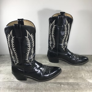 Vintage Abilene Leather Mens Western Cowboy Black Biker Riding Boots Size 10 Medium Made in USA Westernwear