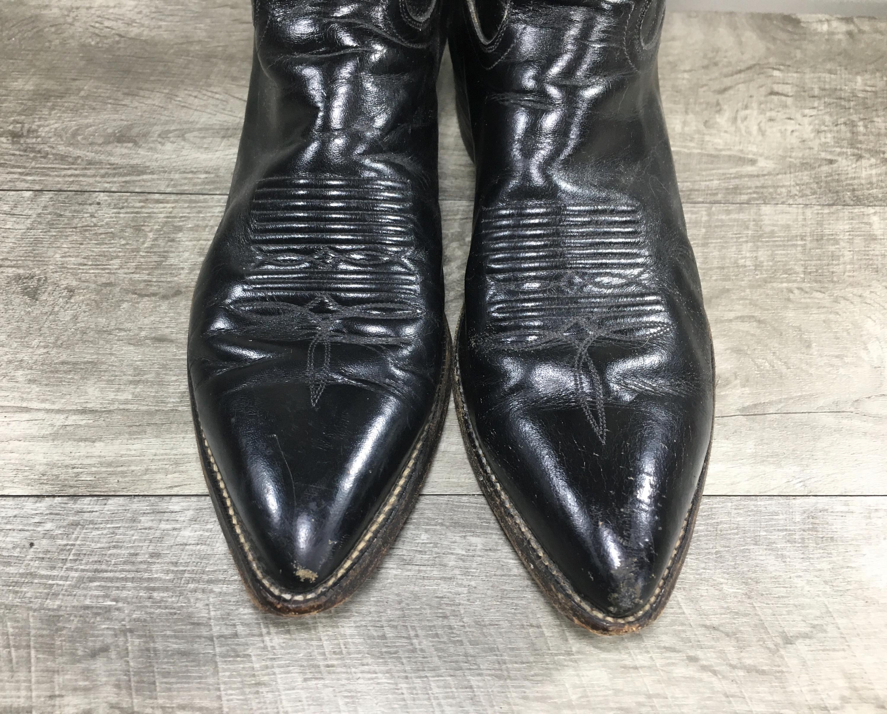 Justin 2040 Pointy Toe Western Leather Cowboy Boots USA Black 10.5 Men\'s Vintage Justin 2040 Men main image 2