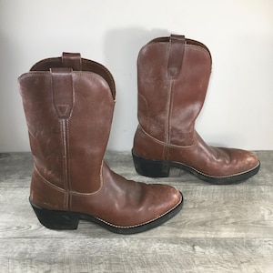 Georgia Cowboy Men&#39;s Western Brown Leather BIKER Motorcycle Vintage Pull On Steel Toe Boots Made in USA Size 8 Medium