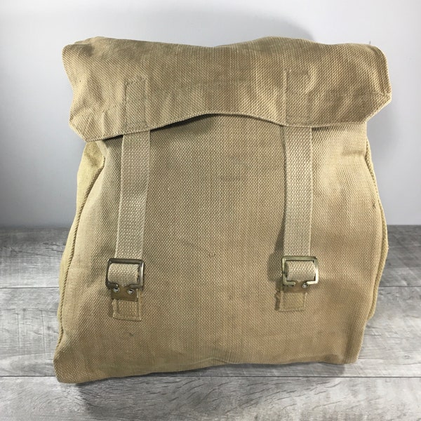 Vintage WWII WW2 Era Army Canvas Rucksack Backpack Field Military British Pack in Khaki BHG Ltd Dated 1940