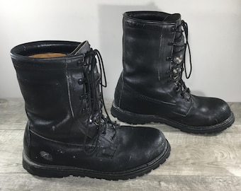 Vintage 90's Men's Combat Work Soft Toe Black Leather Motorcycle Biker Boots Size 11.5 Regular Made in USA