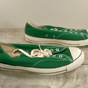 New Old Stock Vintage CONVERSE Chucks All Star Green Canvas Low Top Men&#39;s Shoes Sneakers Kicks Made in USA Size 17