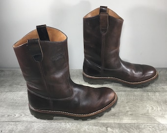 Vintage Henry H Brown Leather Roper Cowboy Western Men’s Lug Sole Boots Size 8.5 D