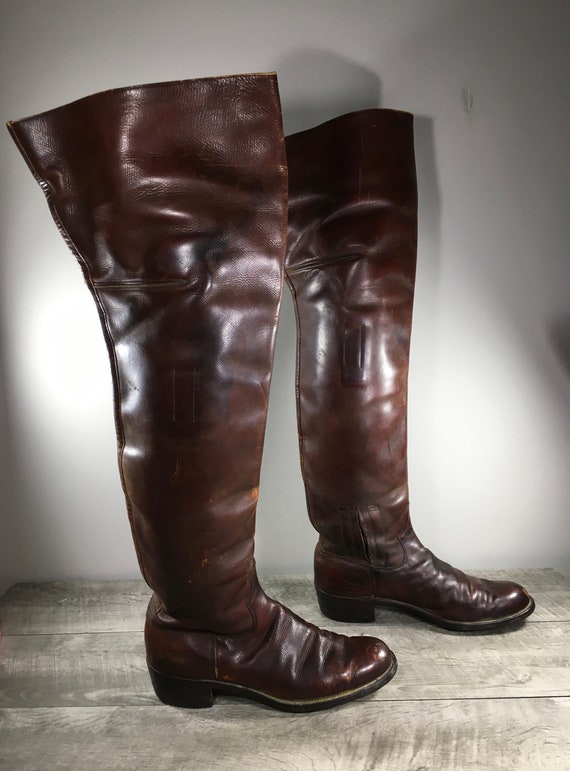 Vintage WWII WW2 Era Russet Leather Mens Motorcycle Biker Riding Boots Size 9.5 Vintage WWII WW2 Era Russet Leather Mens Motorcycle Biker  main image 2