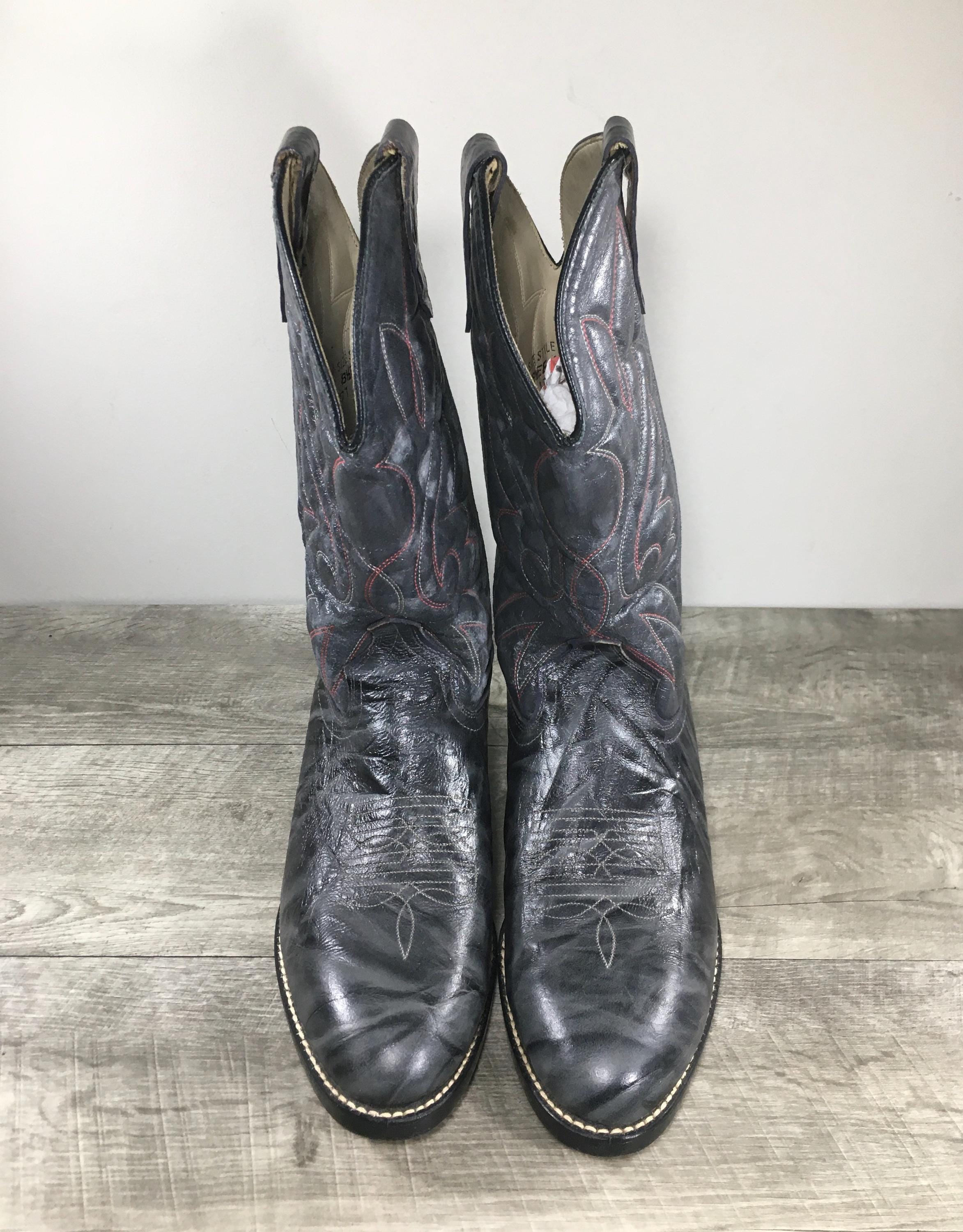 Vintage ACME Cowboy Boots Mens 9D Two Tone Gray Leather Western #4643 Ramrods Cowboy Boots Gray 9 D Vintage Western Wear Rodeo  main image 2