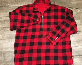 Vintage Marlboro Unlimited Buffalo Plaid Reversible Fleece Half Zip Pullover Size XXLarge