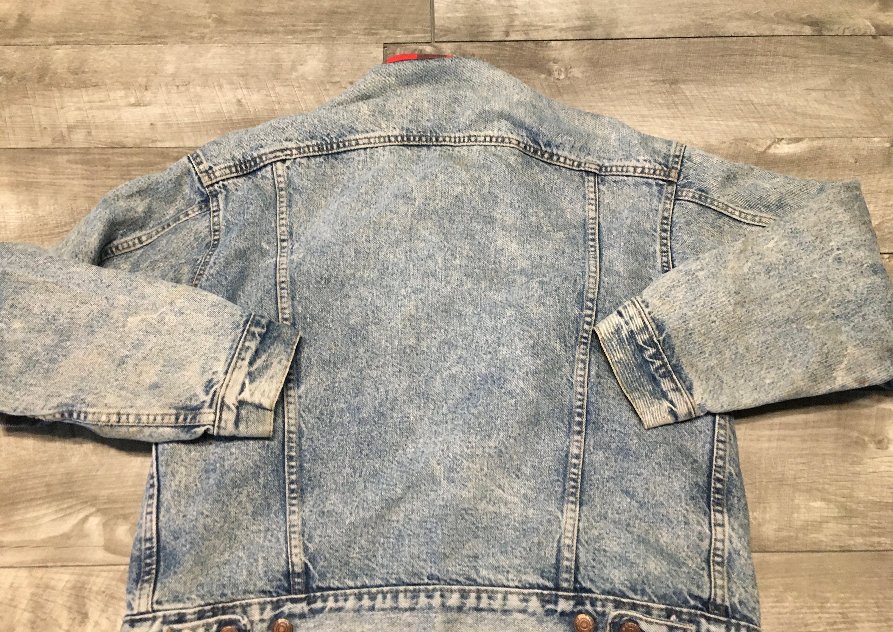Mens Vintage Levis 70417 0819 Denim Jean Barn Trucker Plaid Lined