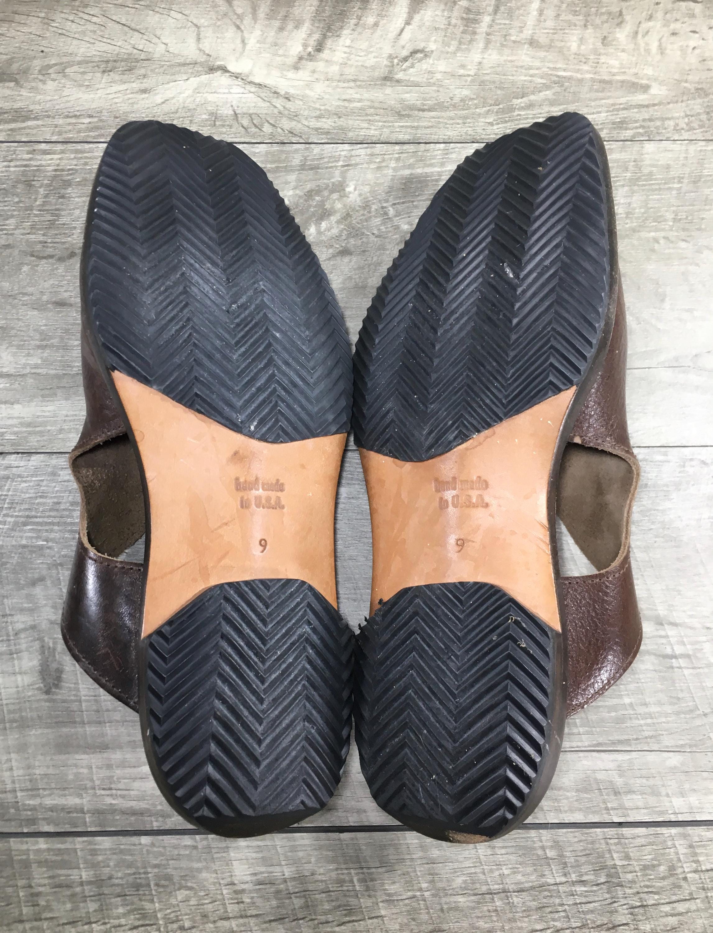 CYDWOQ Made in USA Vintage Brown Leather Slide Closed Toe 