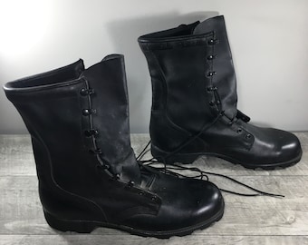 Vintage 90's Men's Combat Work Soft Toe Black Leather Motorcycle Biker Boots Size 12 Made in USA