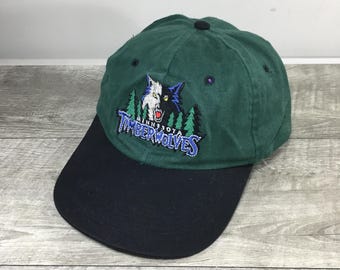 Vintage BD&A Minnesota Timberwolves NBA Basketball Logo Hat Cap Green Adjustable Size Made in Hong Kong