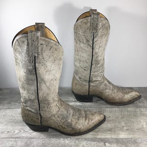 Vintage Tony Lama #6434 Gray Leather Pull On Cowboy Western Mens Rancher Boots Made in USA Size 8.5 Medium