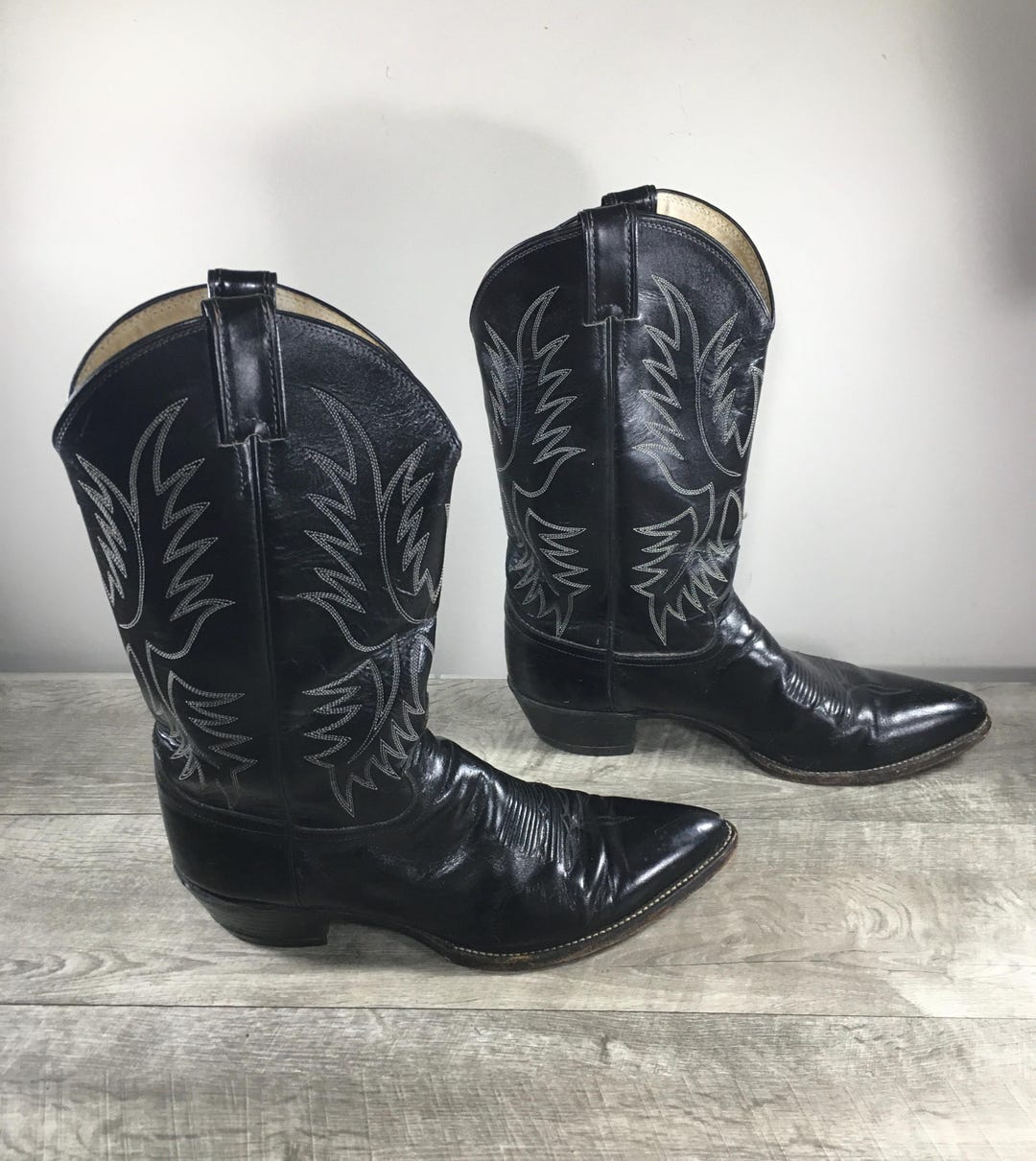 Justin 2040 Pointy Toe Western Leather Cowboy Boots USA Black 10.5 Men\'s Vintage Justin 2040 Men main image 3
