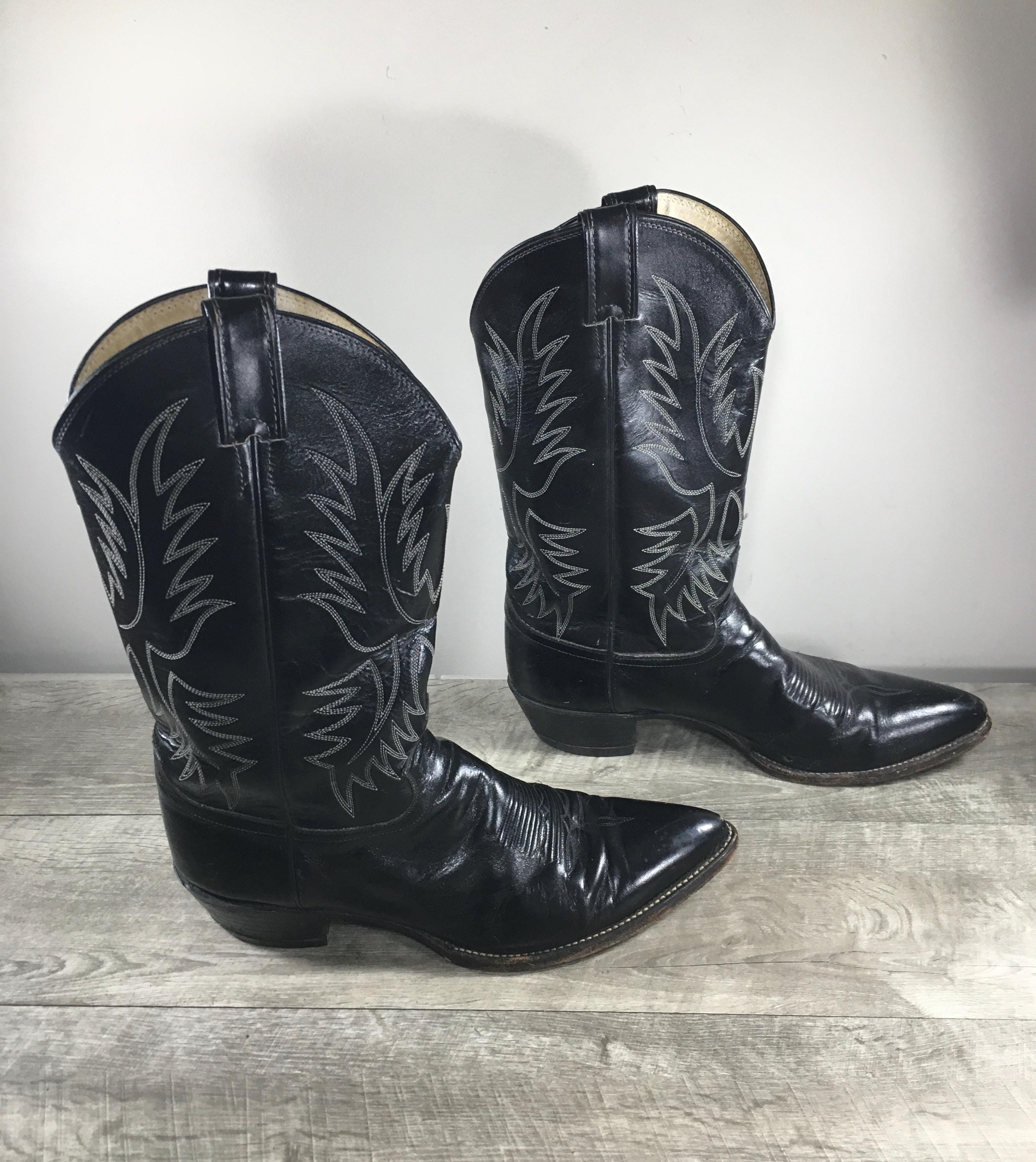 Vintage Justin 2040 Men's Western Cowboy Black Leather Pointy Toe