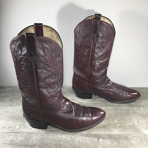 Vintage Dan Post 112R Milwaukee Burgundy Leather Cowboy Western Rancher Mens Pull On Boots Size 11