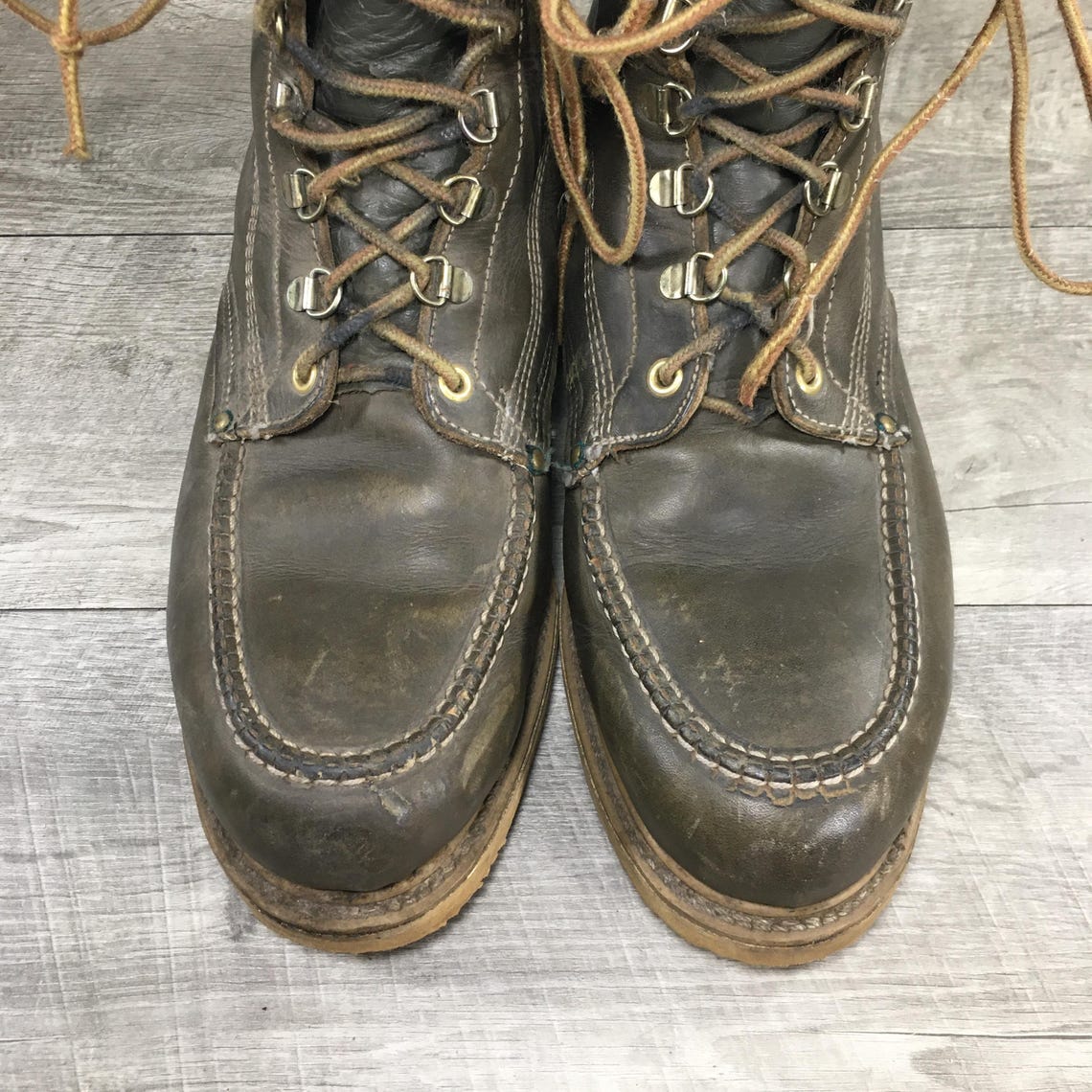 Hytest Moc Toe Olive Leather Billy Style Hiking Hunting Work Boots Vintage Size 9.5 Made in USA, Foto 4 von 5
