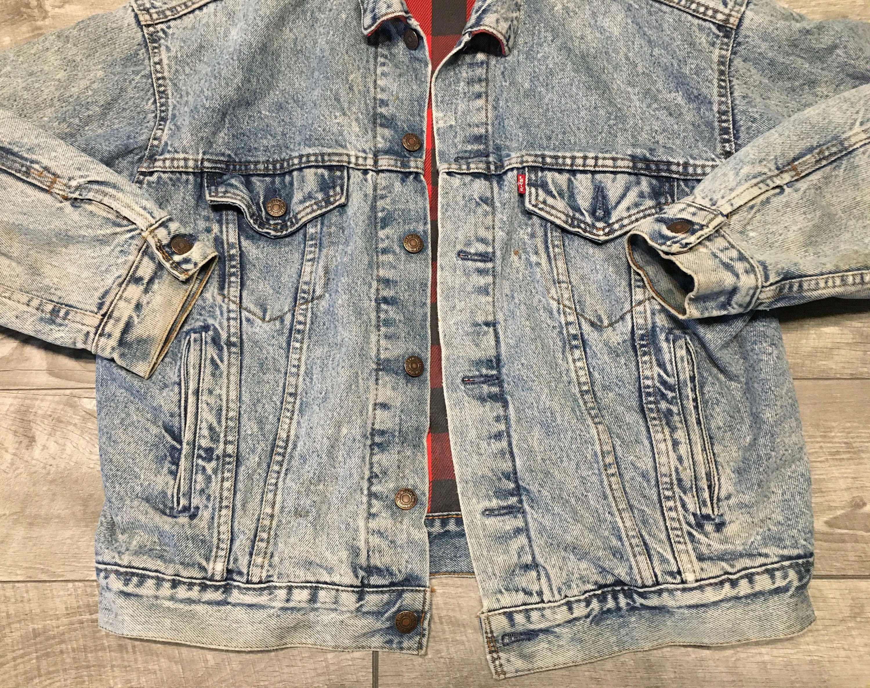 Mens Vintage Levis 70417 0819 Denim Jean Barn Trucker Plaid Lined