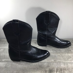 Vintage Black Leather Motorcycle Western Cowboy Riding Biker Mens Soft Toe Boots Size 9.5