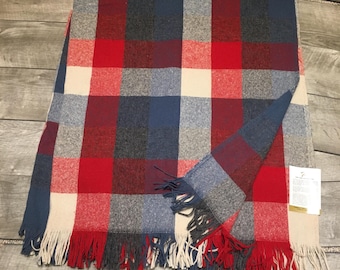 NEW NOS Fringe Faribo Faribault Vintage Plaid Blanket Throw Stadium Tartan Robe 50x60" Made in USA