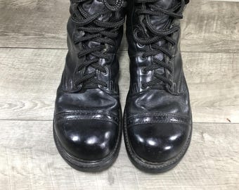 Mens Double H Combat Black Leather Paratrooper Jump Cap Toe 