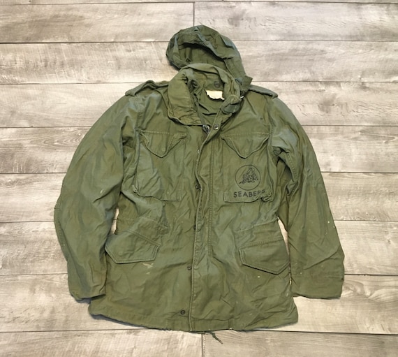 Vintage US Army M65 OG107 Vietnam Field Coat Jacket 1970s Seabees