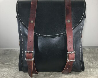 Vintage Black Convertible Leather Backpack Camping Book Day Bag School Pack Rucksack