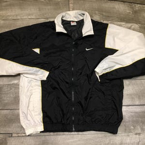 Vintage Nike Colorblock Black and White Full Zip Made in Taiwan Windbreaker Swoosh Track Coat Jacket Size Xlarge