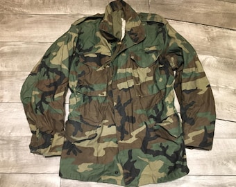 Alpha Industries Camouflage US M-65 Military OG-107 Cold Weather Field Coat Jacket Vintage Size Small Regular Made in USA