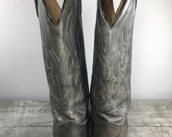 Bottes De Cowboy Homme J. Chisholm Cuir Noir, Fait Main, US 8.5 D, Vintage USA