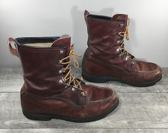 Vintage Mason Chippewa Work Sport Hunting Leather Men’s Soft Moc Toe Boots Made in USA Size 9.5 Extra Wide