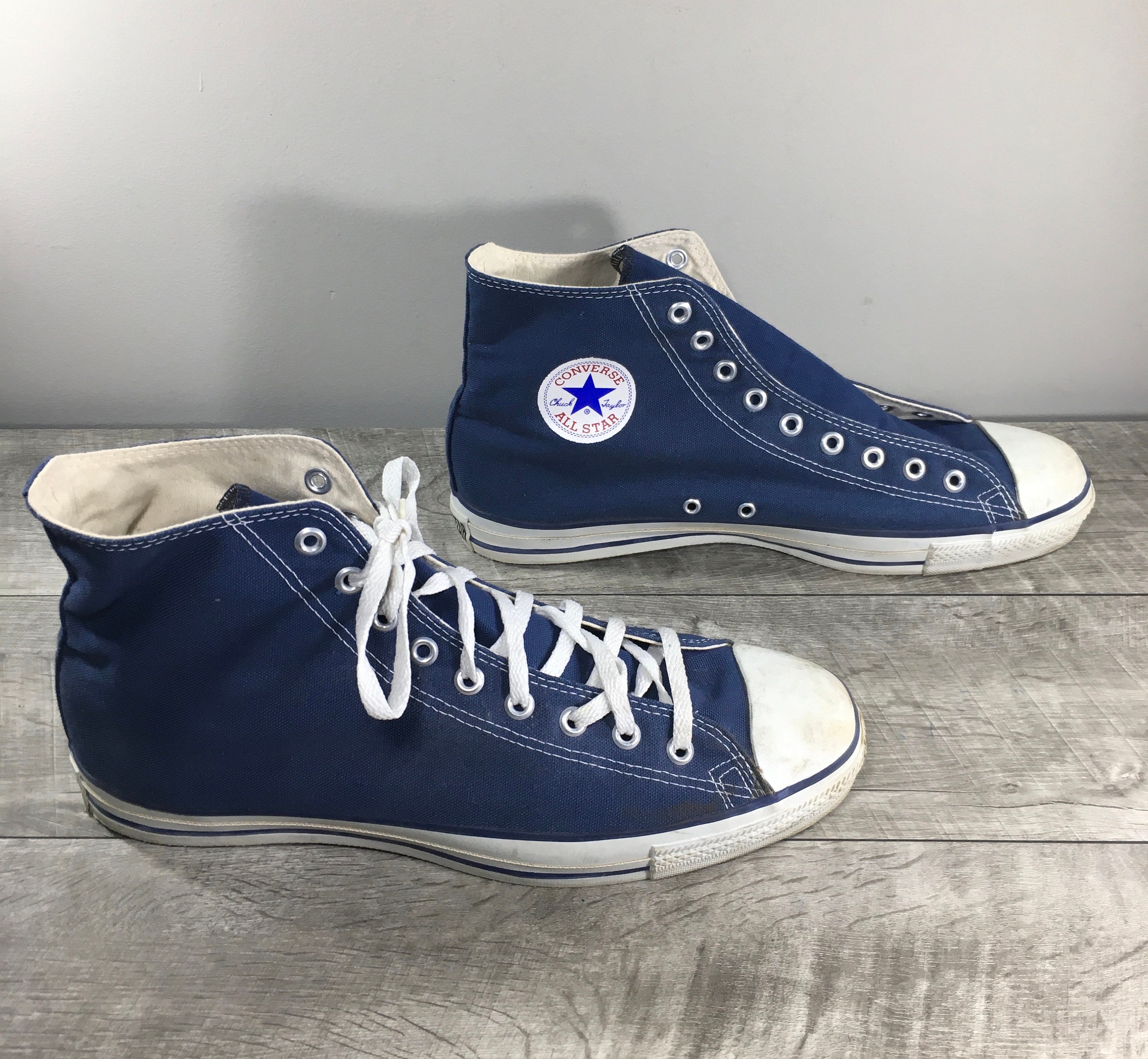 Vintage Converse Chucks All Star Blue Canvas High Top Men s Shoes Sneakers Kicks Made in USA Size 14