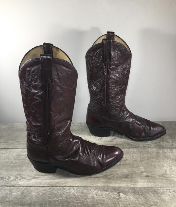 Vintage Dan Post 112R Milwaukee Black Cherry Leather Cowboy  display picture 3