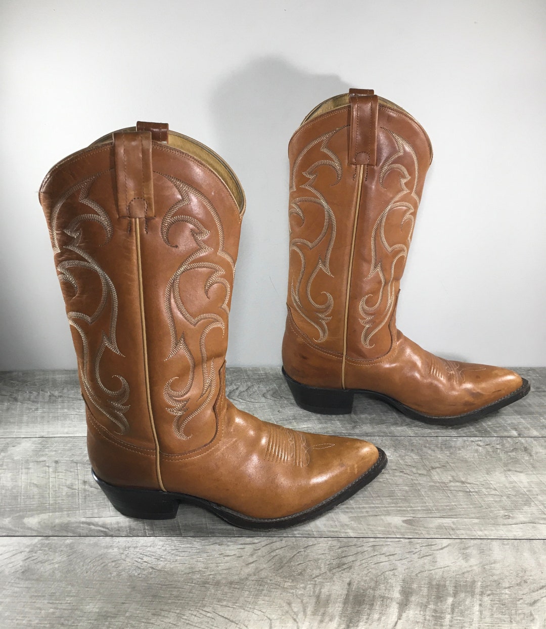 Vtg Tony Lama Boots 10D Black Label Blue Leather Cowboy
