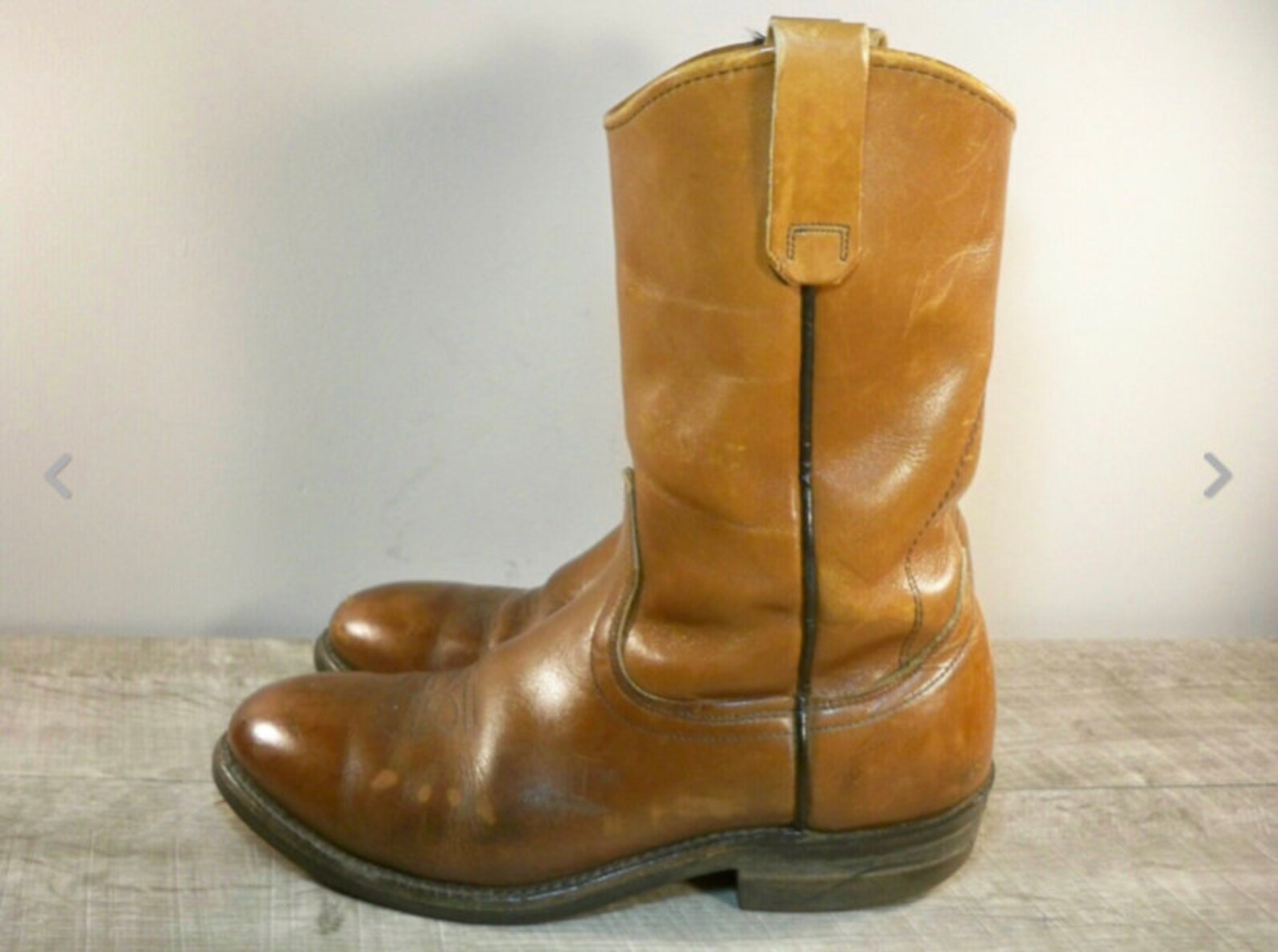 Red Wing Brown Leather Work Biker Boots Pull on Steel Toe Vintage 80s ...