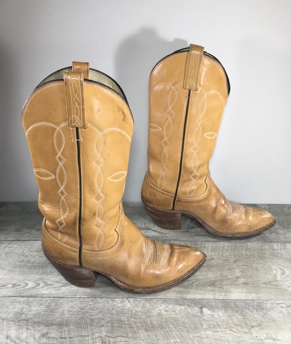 VTG Dan Post Brown Leather Cowboy Western Rancher Mens Boots Made In Spain 11B Vintage Dan Post Marlboro Gear Brown Leather Cowboy Men main image 3