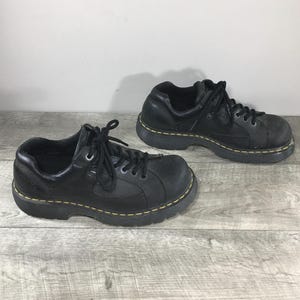 Dr. Martens Doc Air Wair 7A16 Industrial Chunky Black Leather Mens Soft Toe Lace Up Shoes Size UK 8 US 9 Combat Punk Grunge Goth