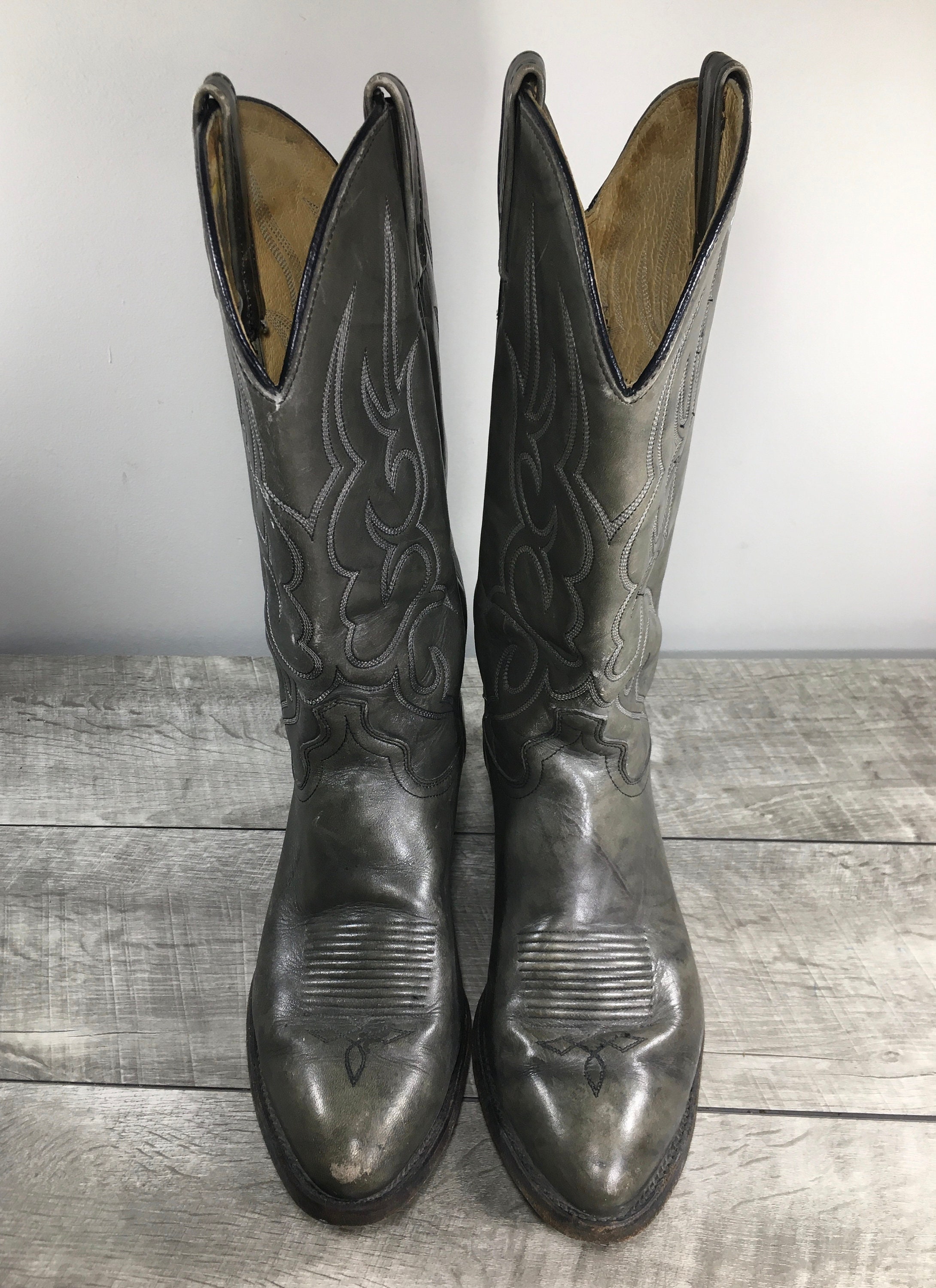 J. CHISHOLM WESTERN LEATHER COWBOY BOOTS MEN\'S SIZE 9 D GRAY MADE IN USA VINTAGE J. Chisholm Western Boots Men Size 9.5 D Gray Lizard  main image 3